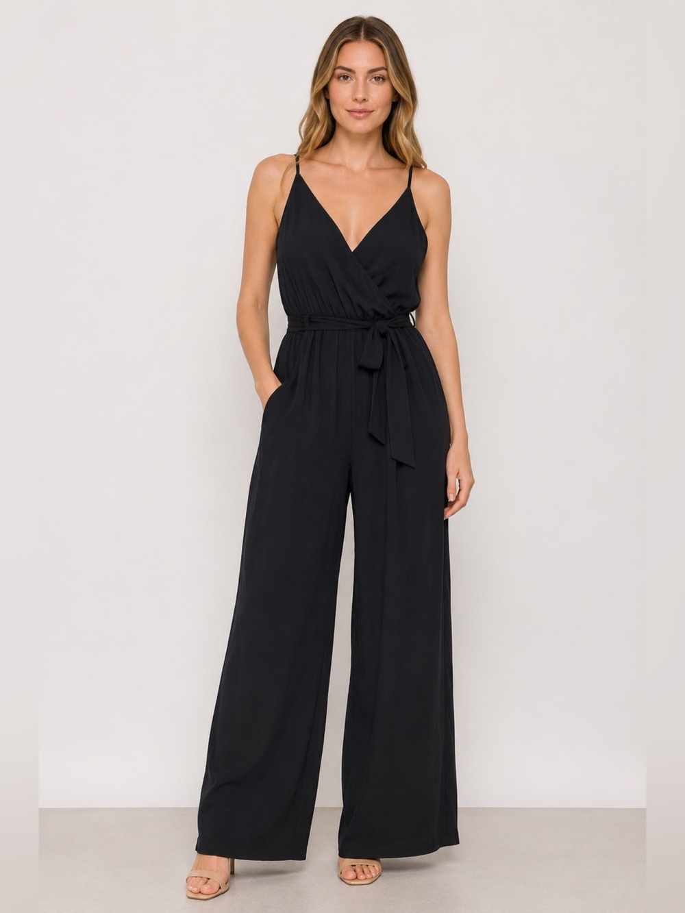 Lane Bryant Jumpsuit Plus Size 26/28 Black Adjustable Straps Wide Leg Rayon New